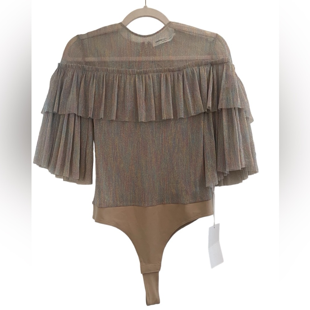 NWT Amanda Uprichard Iridescent Ruffle Top Bodysuit. Size Small